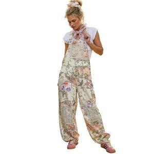 🌺 NEW POL Floral Patchwork Jumpsuit BOHO Romantic Women's Size S M L Overalls